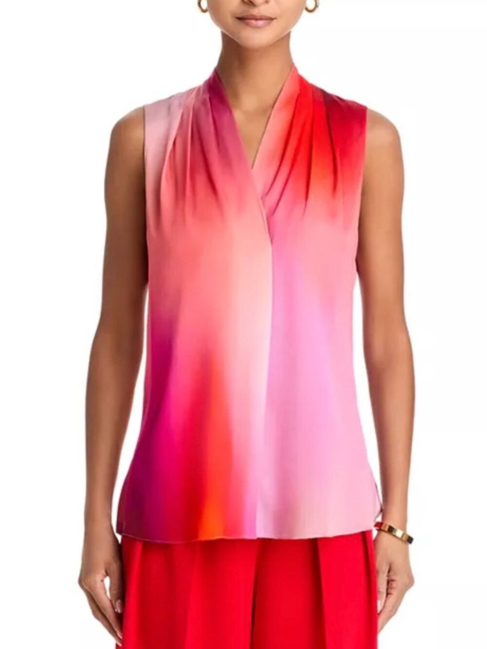 Kobi Halperin Sydonie Silk Ombre' Top Pink Red XL